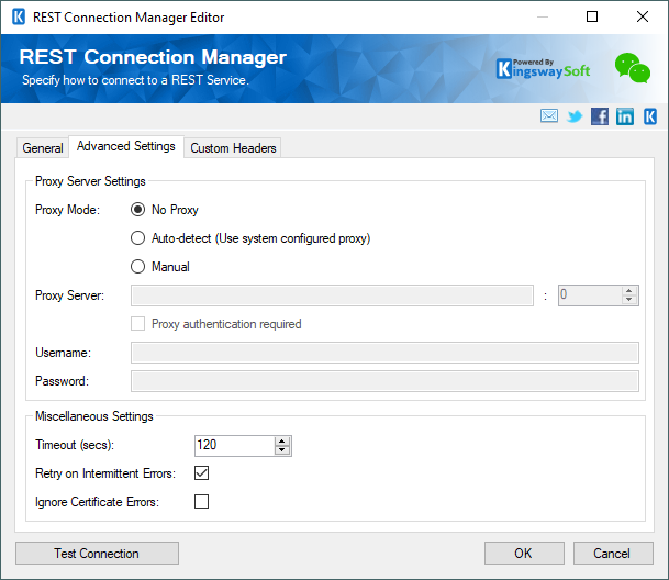 SSIS WeChat Connection Manager - Advanced Settings